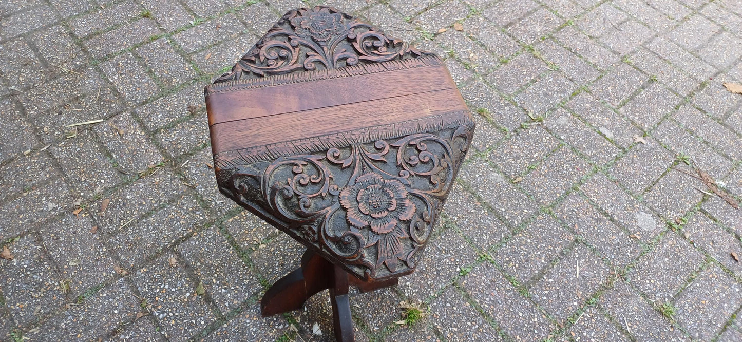 Superbly Deep Carved Vintage Hardwood Stool or Occasional Side Table.