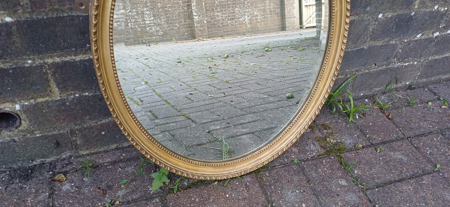 Vintage Late Victorian Gold Gilt Oval Decorative Wall Mirror Ornate Top Decoration