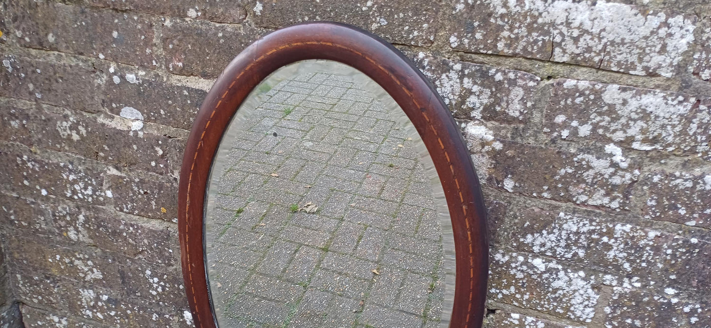 Vintage Inlaid Mahogany Oval Bevelled Mirror. Antique Reflections.