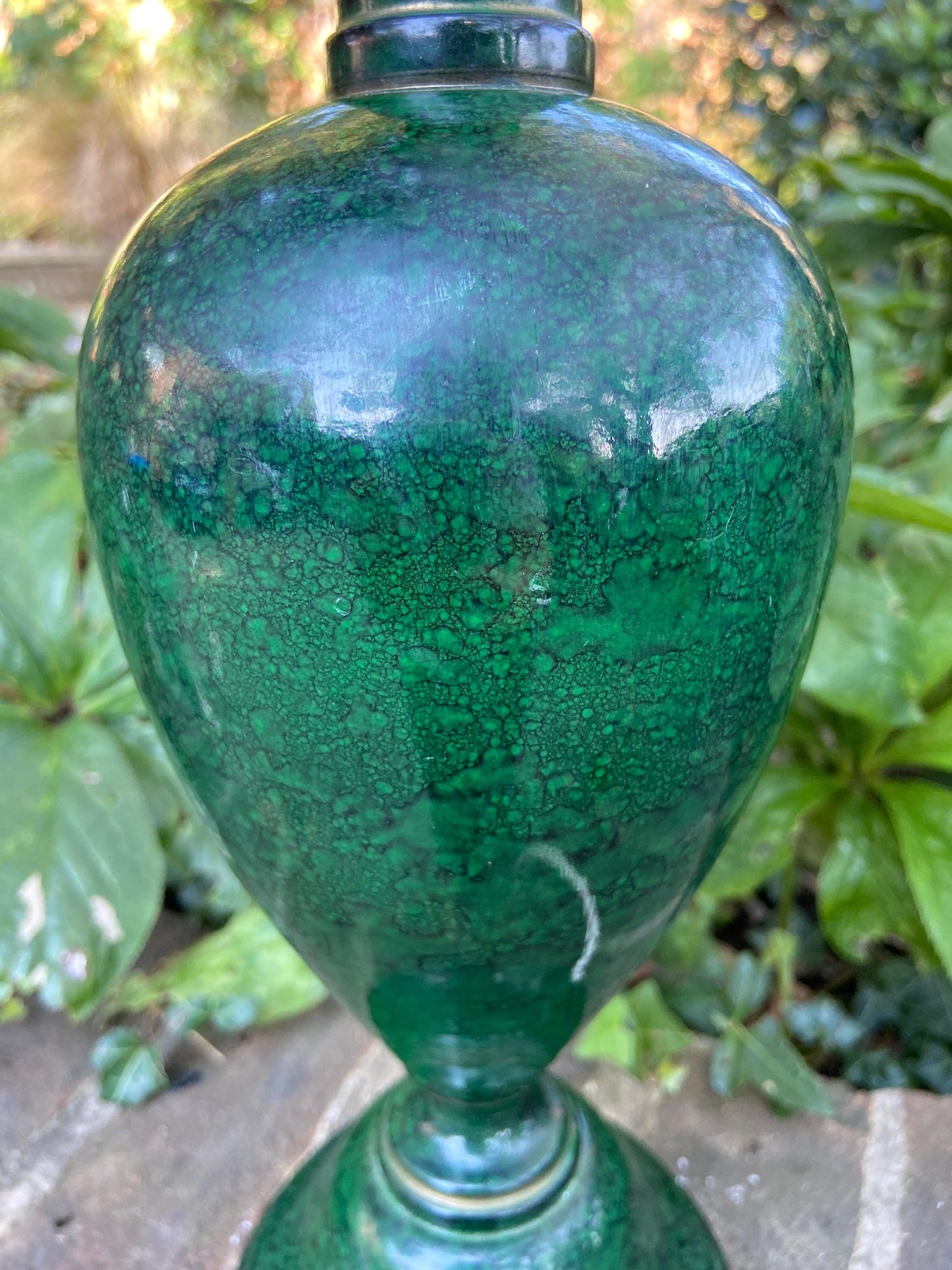 Vintage bottle green marble effect table lamp, classic urn style working wooden table lamp