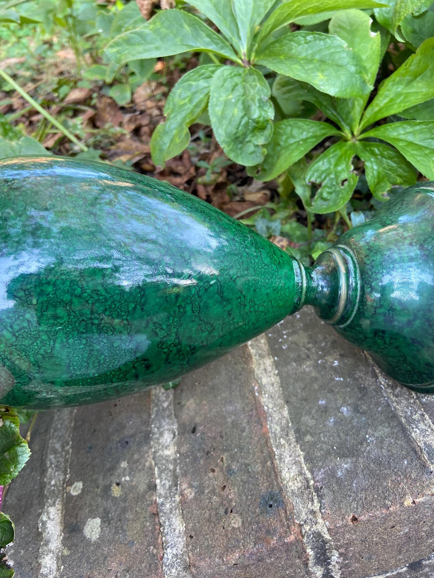 Vintage bottle green marble effect table lamp, classic urn style working wooden table lamp