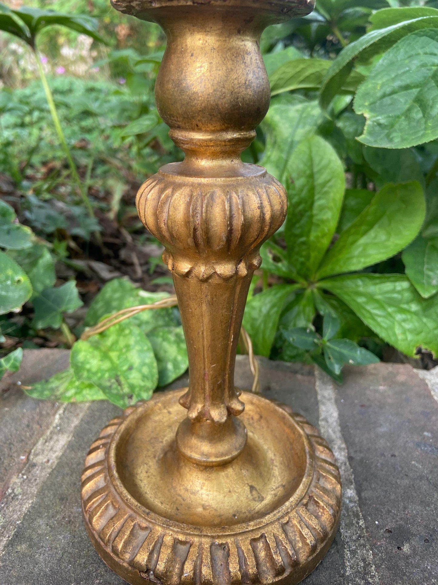 Mid century candlestick gilt gold painted wooden vintage table lamp - working