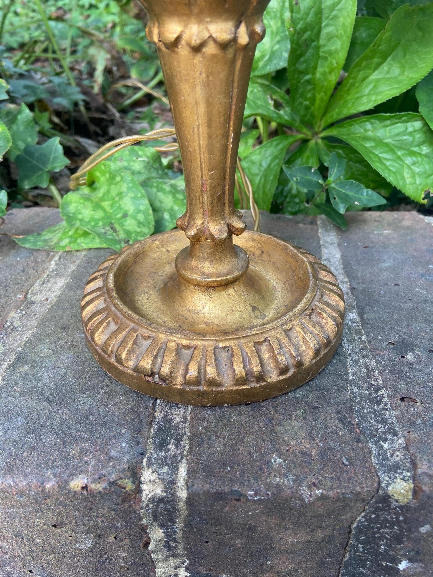 Mid century candlestick gilt gold painted wooden vintage table lamp - working