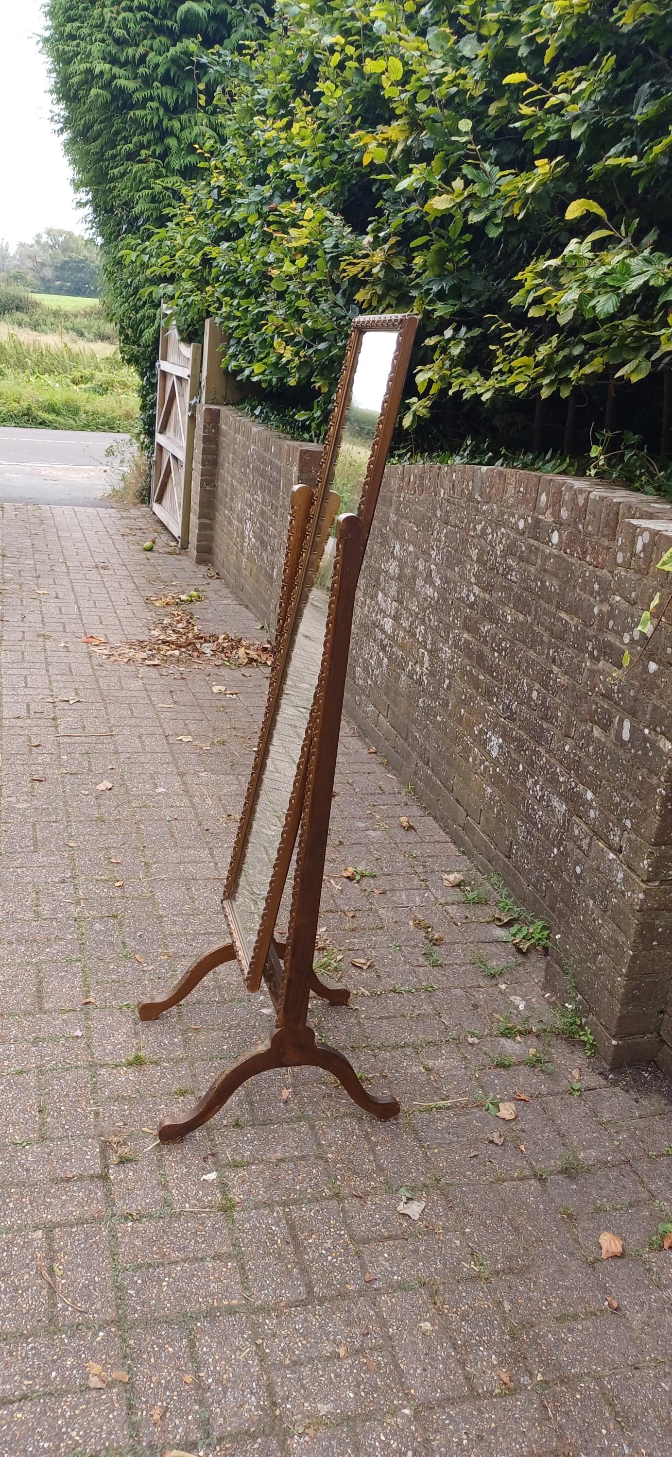 Vintage Mid-Century Gold Gilt Freestanding Cheval Full Length Mirror