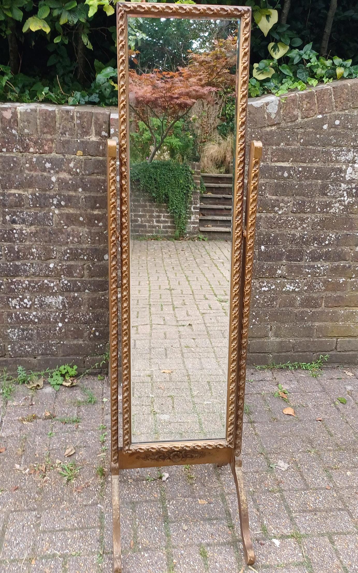 Vintage Mid-Century Gold Gilt Freestanding Cheval Full Length Mirror