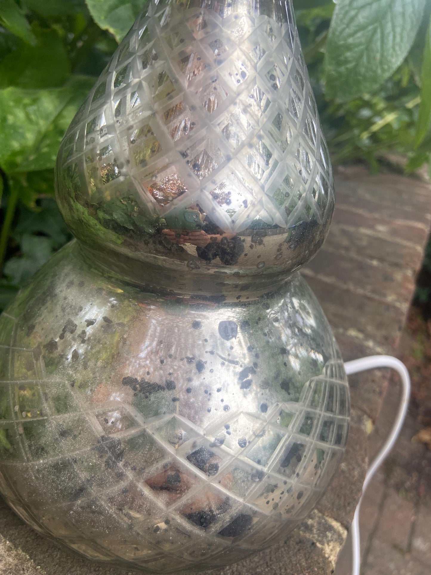 Turkish-Style Vintage Glass Silver Mirrored Table Lamp – Exotic Elegance Illuminated, working condition