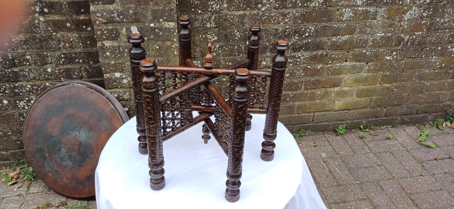 Amazing Wooden Base to this Vintage Benares Brass Coffee or Side Table. Superb Turned Ornate Base.