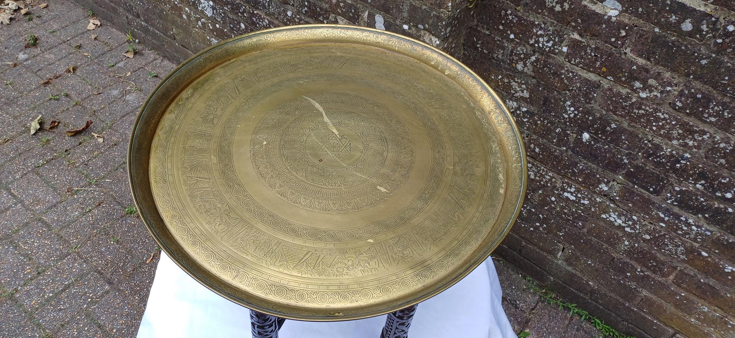 Amazing Wooden Base to this Vintage Benares Brass Coffee or Side Table. Superb Turned Ornate Base.