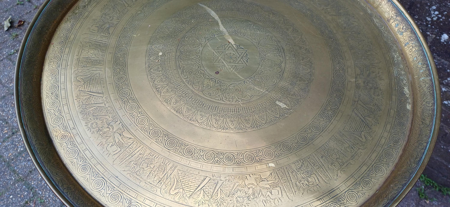 Amazing Wooden Base to this Vintage Benares Brass Coffee or Side Table. Superb Turned Ornate Base.