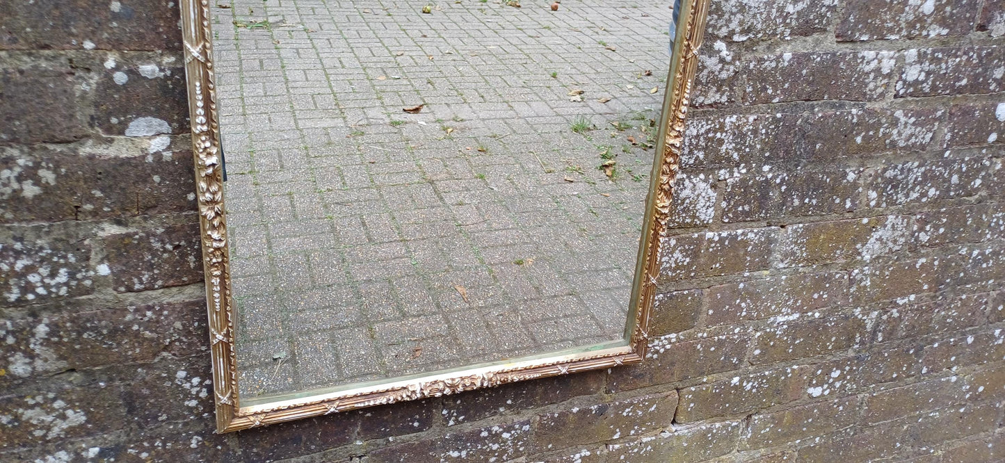 Unique and Charming Detailed Vintage Pre-War Oval Gold and White Highlights Painted Wall Mirror.