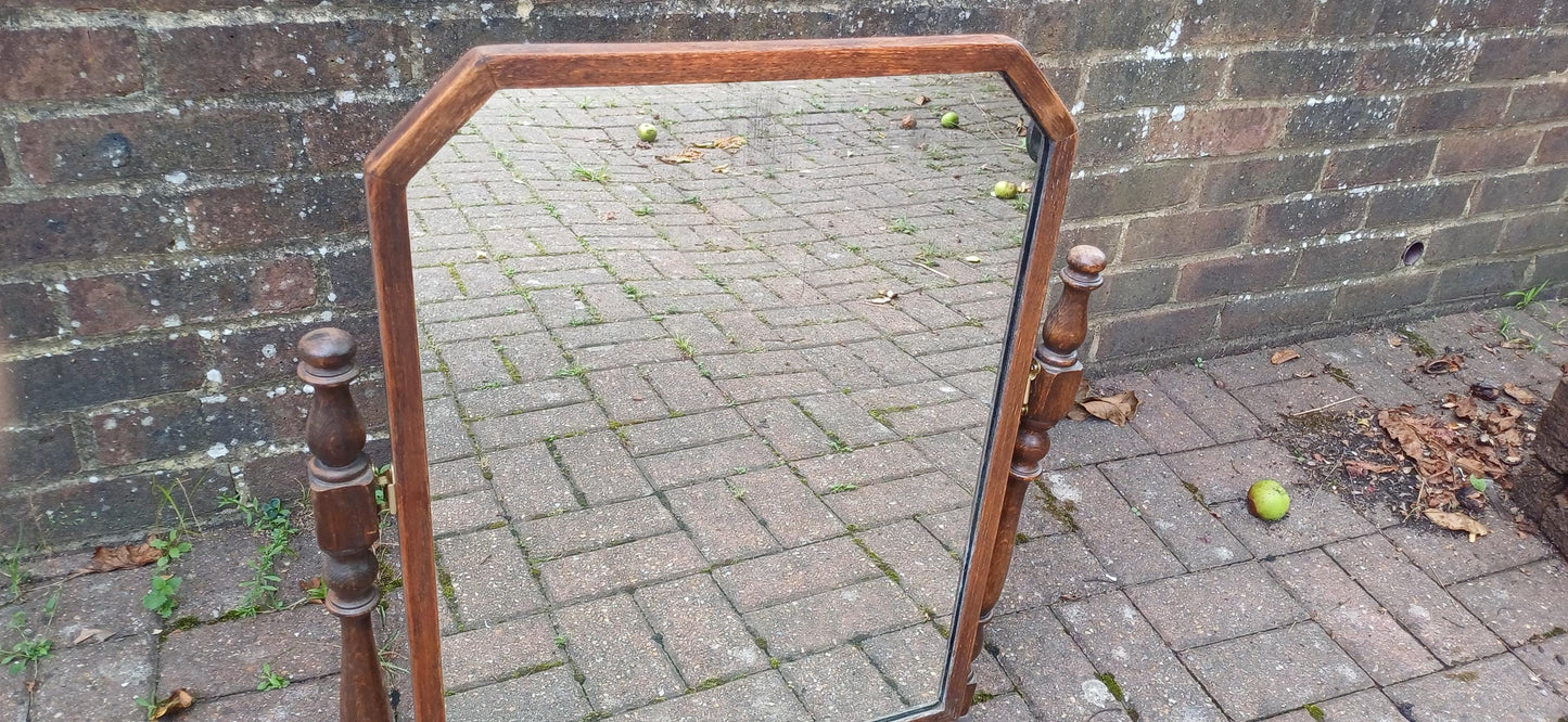 Vintage 1920s Solid Oak Dressing Table Mirror Adjustable Swing.