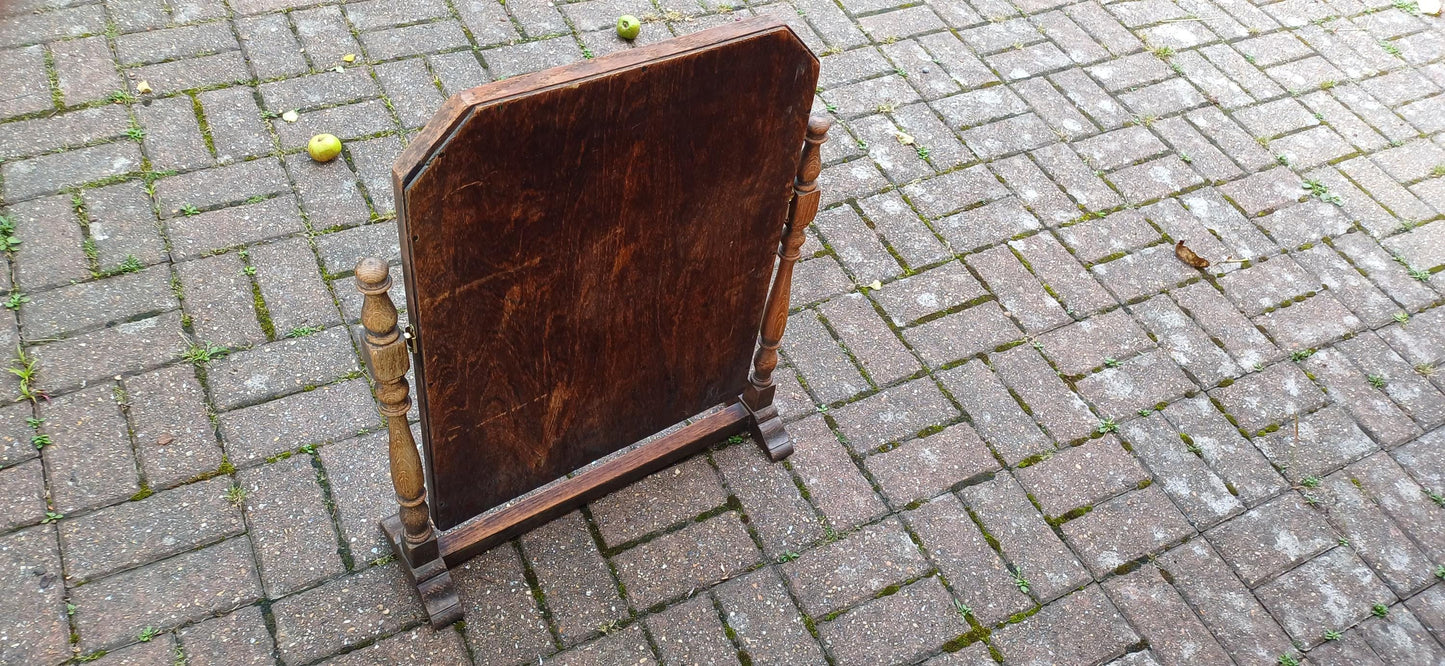 Vintage 1920s Solid Oak Dressing Table Mirror Adjustable Swing.