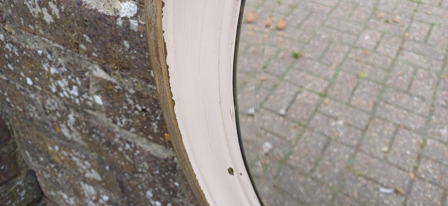 Totally Finish to This Unusual Metal Silver Chrome Brass and Painted Oval Decorative Wall Mirror with Bevelled Glass