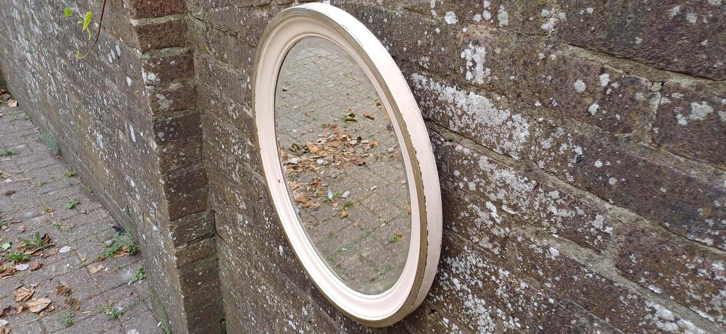 Totally Finish to This Unusual Metal Silver Chrome Brass and Painted Oval Decorative Wall Mirror with Bevelled Glass