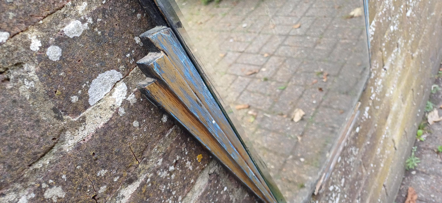 Beautiful Art Deco Part Stripped Wall Mirror Age Worn Charm. Gold and Blue. Definitely Both Shabby and Chic!