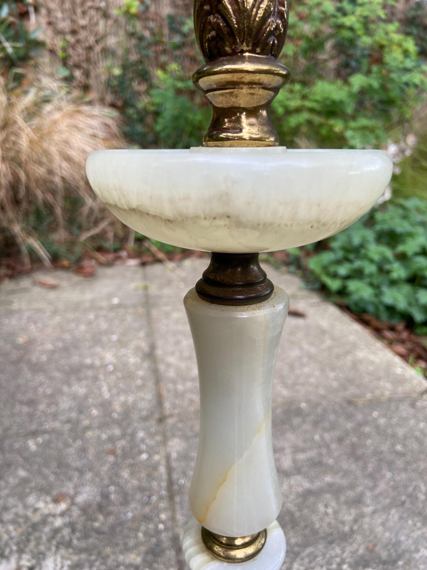 Very tall and attractive vintage onyx and metal table lamp, or floor lamp - 70cm tall