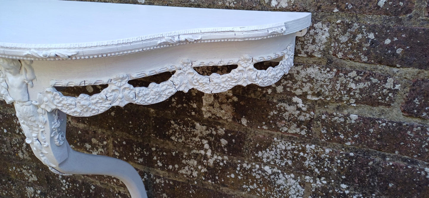 Imposing Genuine Vintage Retro 60s Wall Bracket Shelf Highly Decorative Painted White in Farrow and Ball