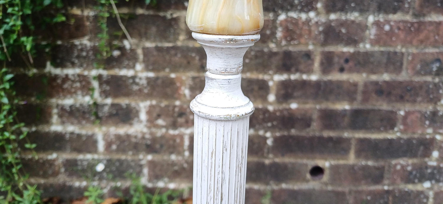 Quirky and Unique Vintage Retro Onyx and Painted Shabby Chic Standard Lamp in Working Order. Upcycled.