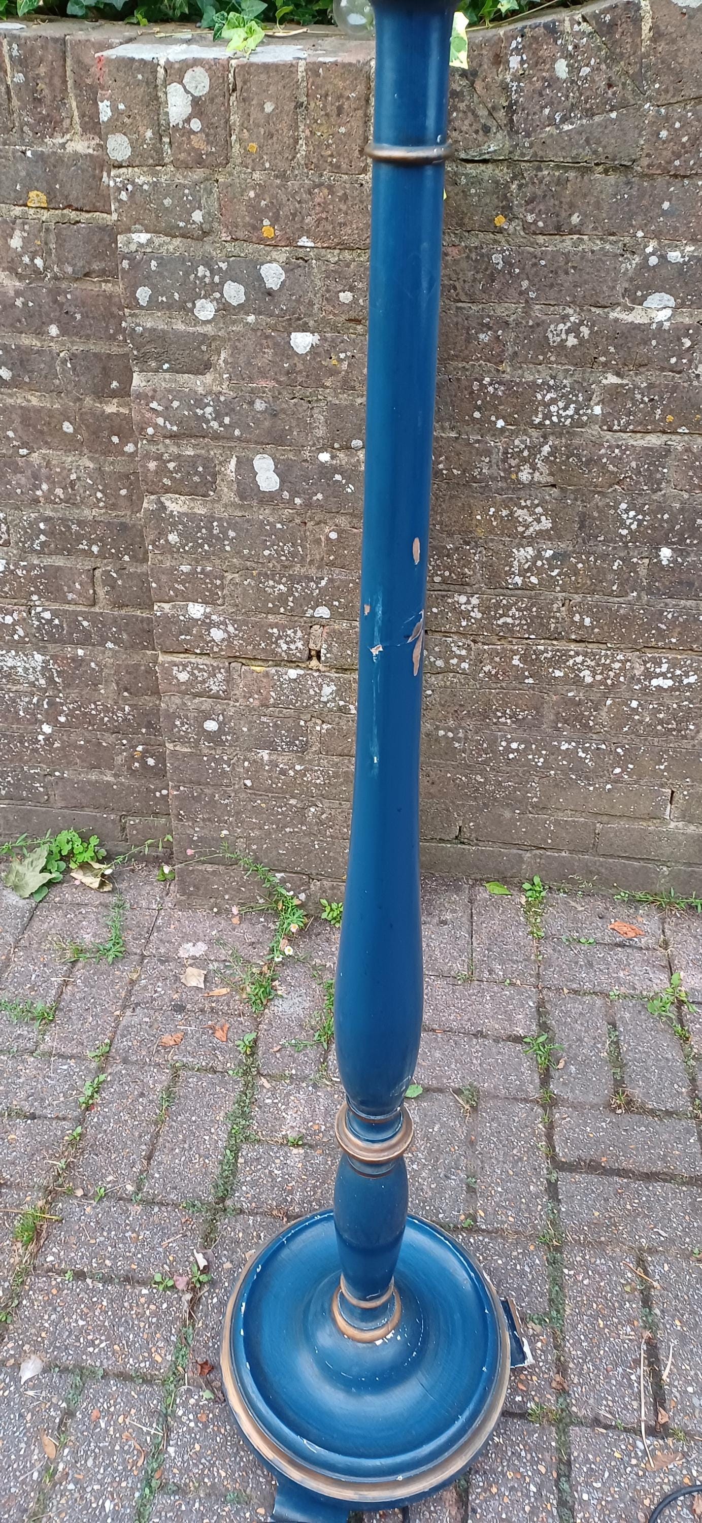 Superb 1920s Vintage Painted Blue and Gold Turned Wooden Standard Lamp