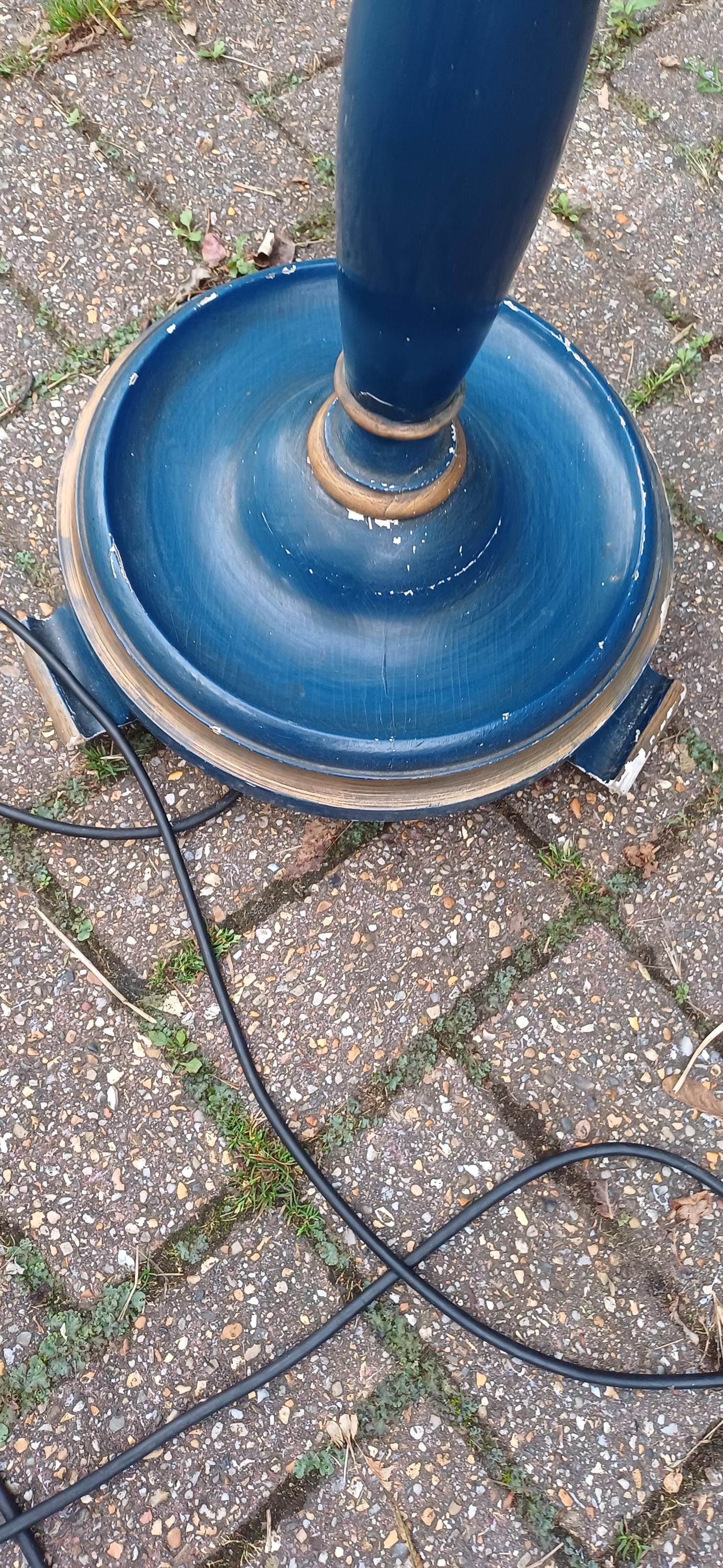 Superb 1920s Vintage Painted Blue and Gold Turned Wooden Standard Lamp