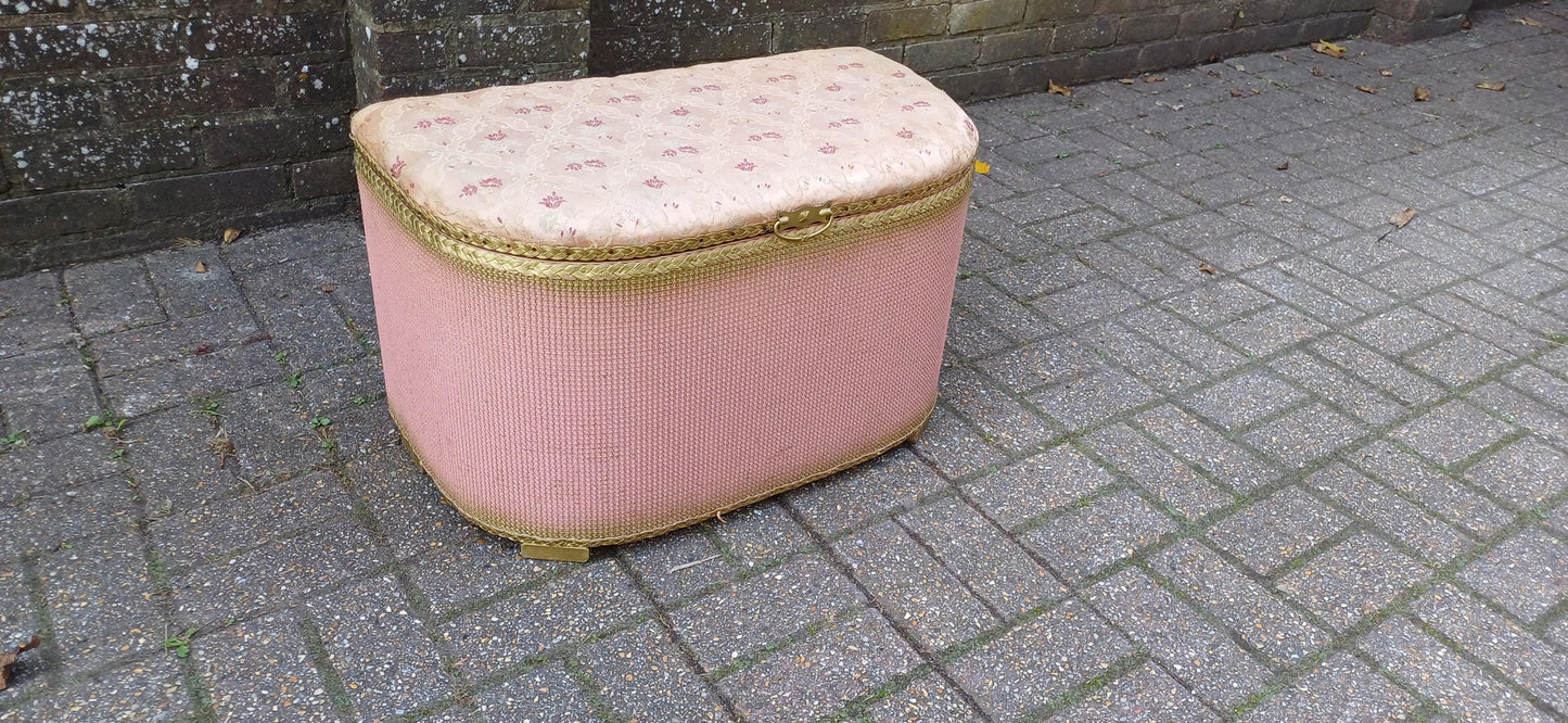 Vintage Retro Pink and Gold Upholstered Retro Ottoman Bedroom Storage Seat Settle