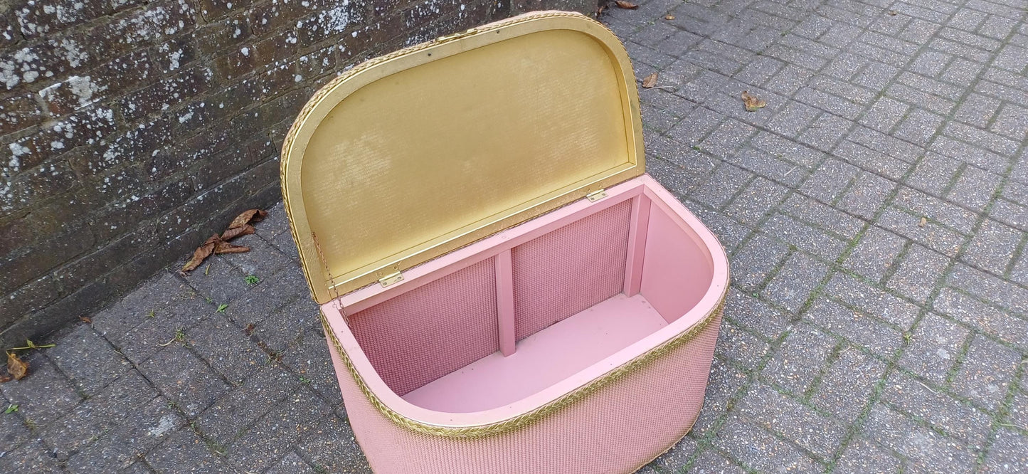 Vintage Retro Pink and Gold Upholstered Retro Ottoman Bedroom Storage Seat Settle