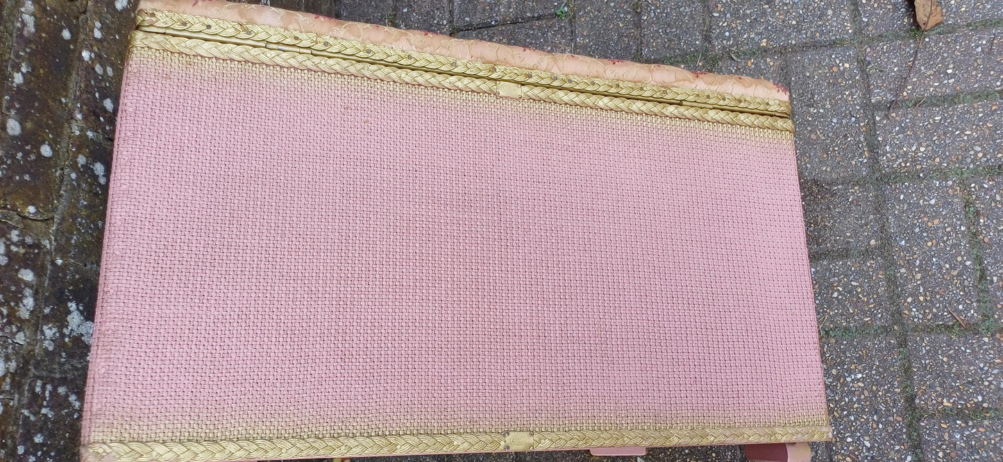Vintage Retro Pink and Gold Upholstered Retro Ottoman Bedroom Storage Seat Settle
