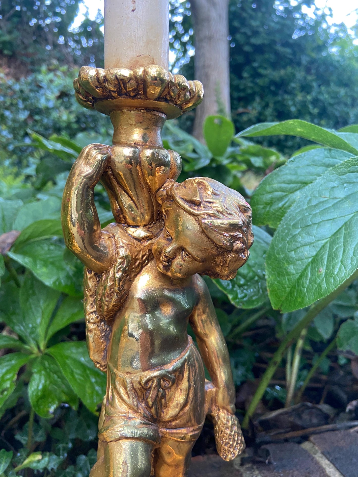 Original Vintage Pair 1970s plaster gold cherubs (different moulds) vintage table lamps - working table lamps