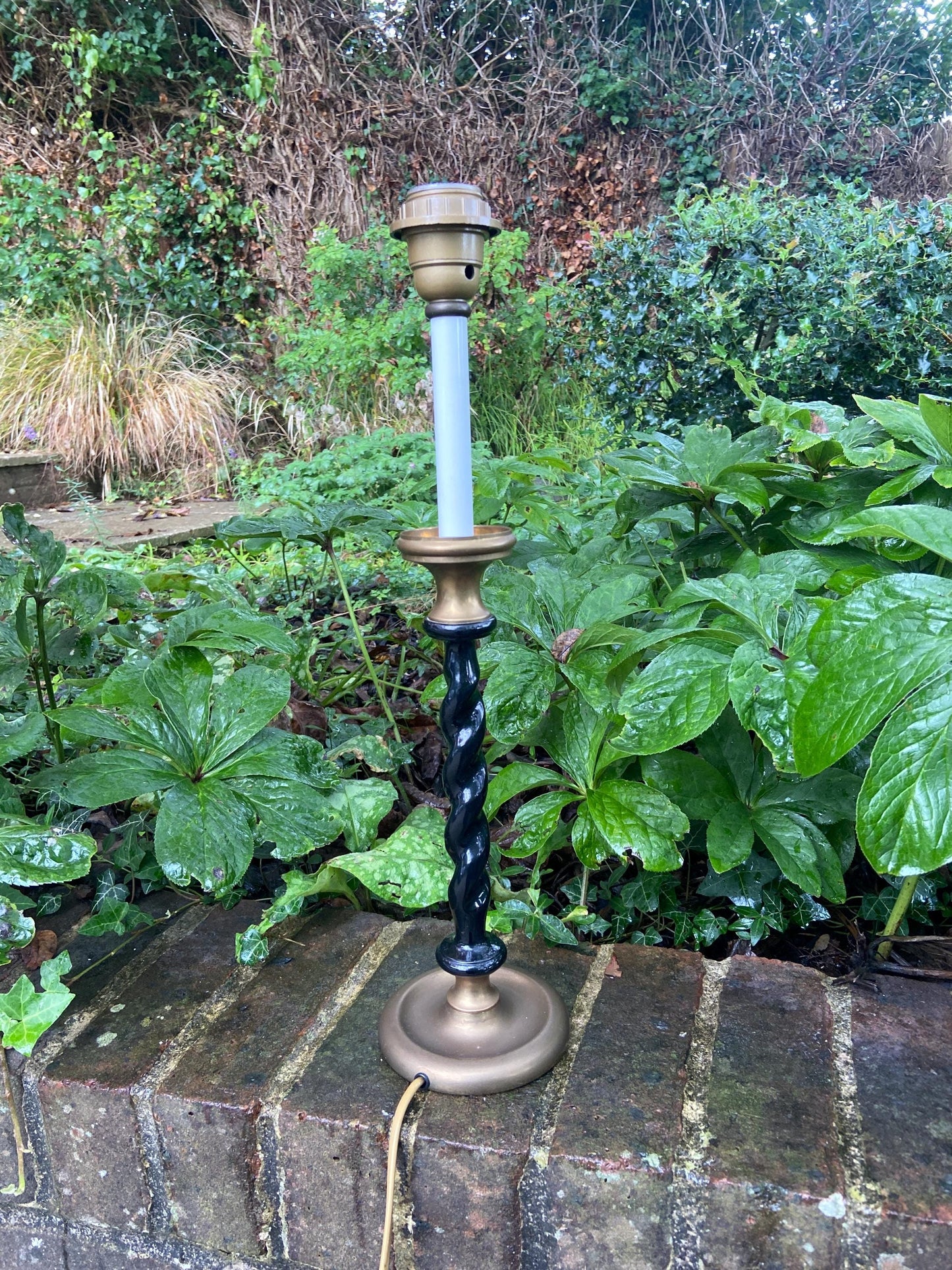 Wonderful quality tall vintage black and brass table lamp