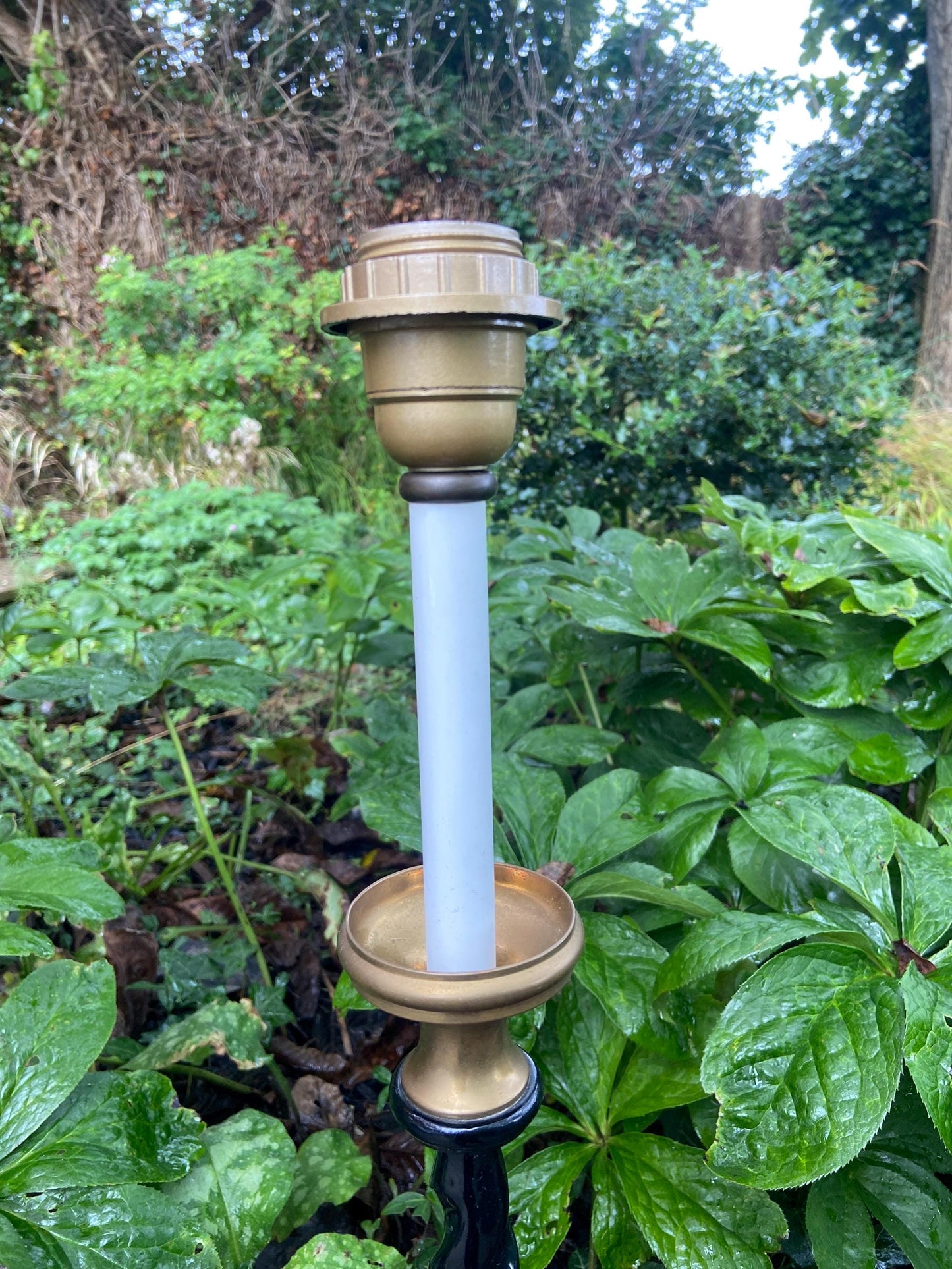 Wonderful quality tall vintage black and brass table lamp
