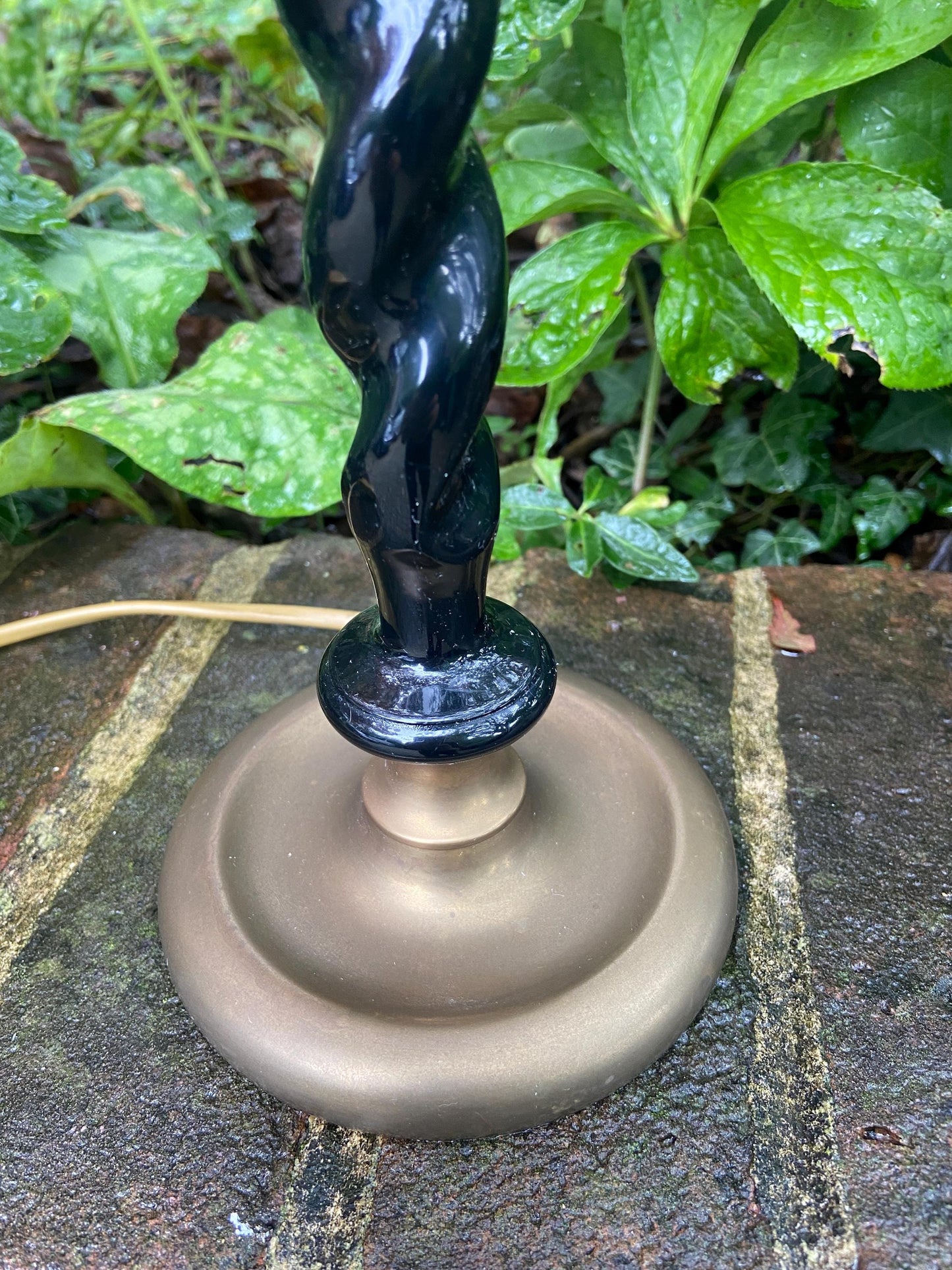 Wonderful quality tall vintage black and brass table lamp