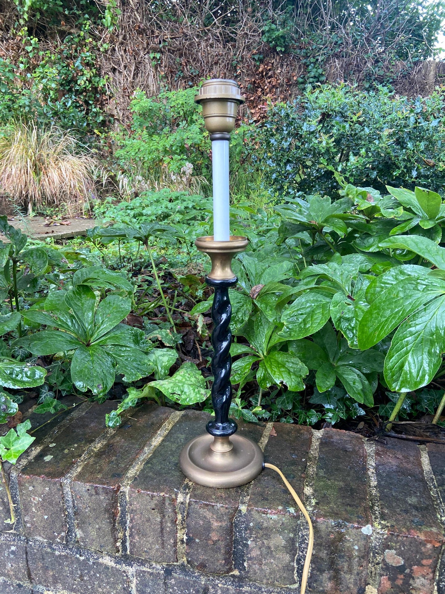 Wonderful quality tall vintage black and brass table lamp