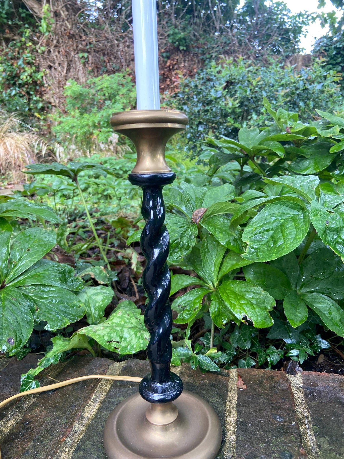Wonderful quality tall vintage black and brass table lamp