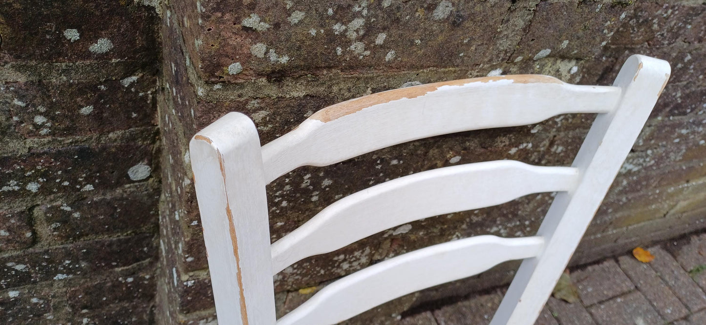 Pair of Vintage Retro 70s Painted Shabby Chic Kitchen Chairs Newly Upholstered.