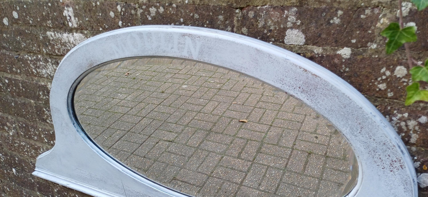 Wonderful Vintage 1920s Wall Mirror Over Mantel Shabby Chic Effect ‘Moulin’ Motif. Free Hand Delivery 121 x 49 cm