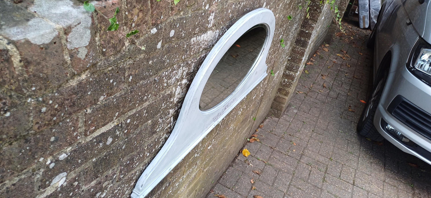 Wonderful Vintage 1920s Wall Mirror Over Mantel Shabby Chic Effect ‘Moulin’ Motif. Free Hand Delivery 121 x 49 cm