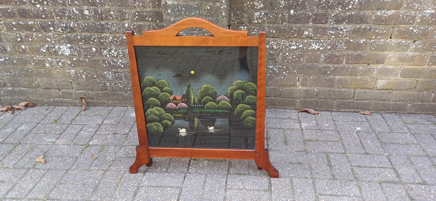 Outstanding Unusual Art Nouveau Hand Painted Oak Fire Screen. Free Hand Delivery.