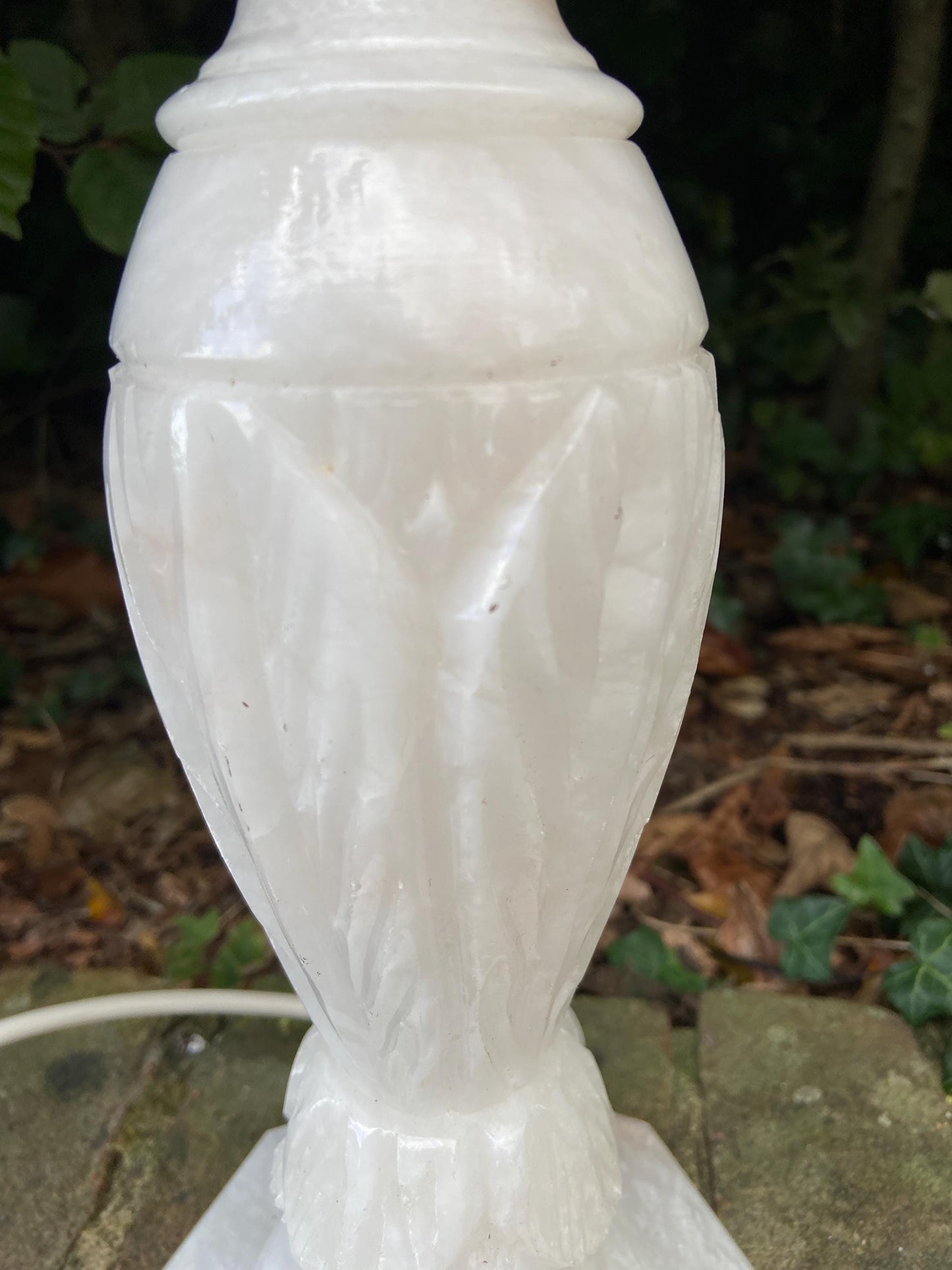 Tall vintage engraved Onyx Alabaster Vintage Table Lamp - white marble style