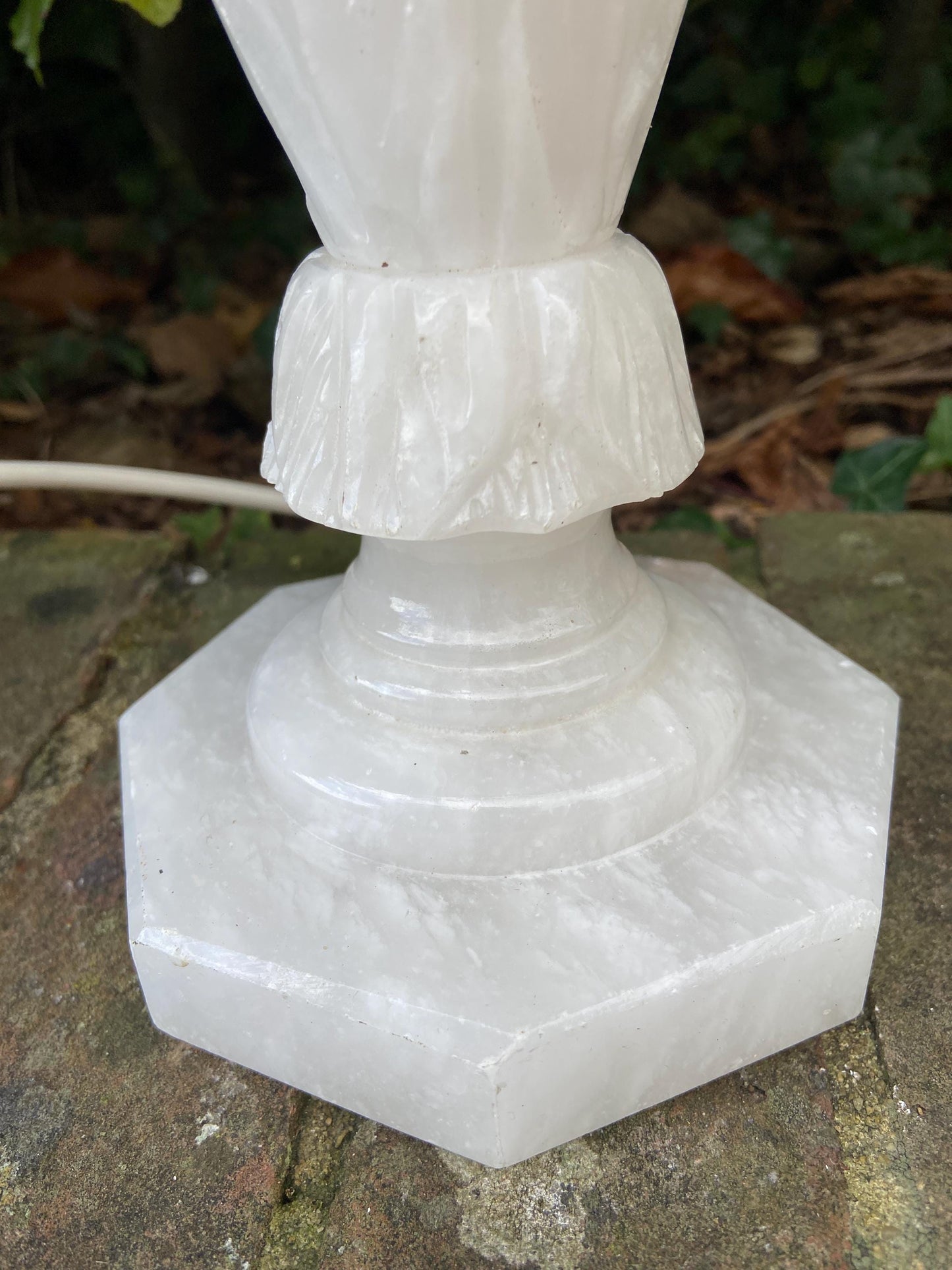 Tall vintage engraved Onyx Alabaster Vintage Table Lamp - white marble style