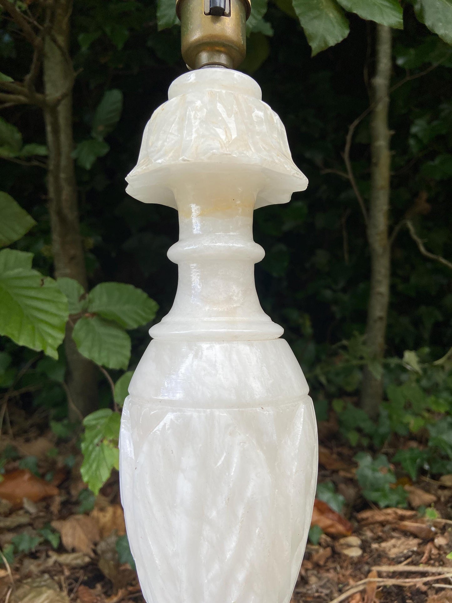 Tall vintage engraved Onyx Alabaster Vintage Table Lamp - white marble style