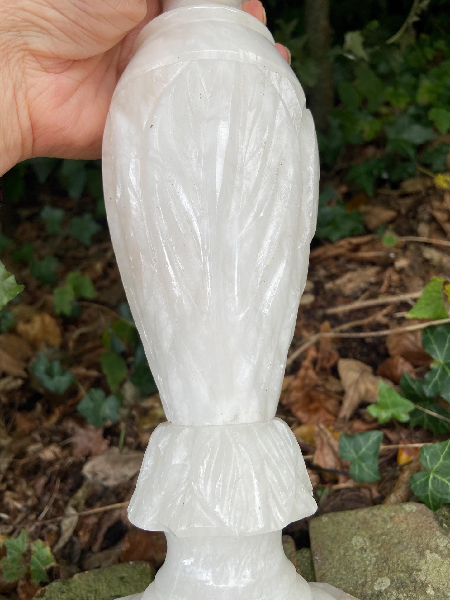 Tall vintage engraved Onyx Alabaster Vintage Table Lamp - white marble style