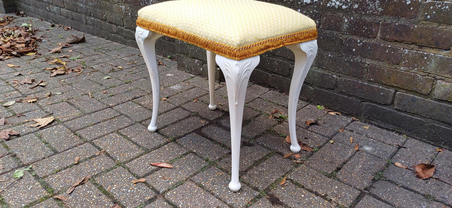 Vintage Retro Chic Upholstered Stool Newly Upholstered Stool Kitsch Hard Plastic Cabriole Legs.