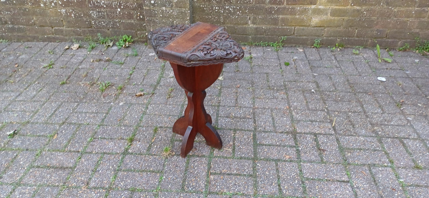 Superbly Deep Carved Vintage Hardwood Stool or Occasional Side Table.