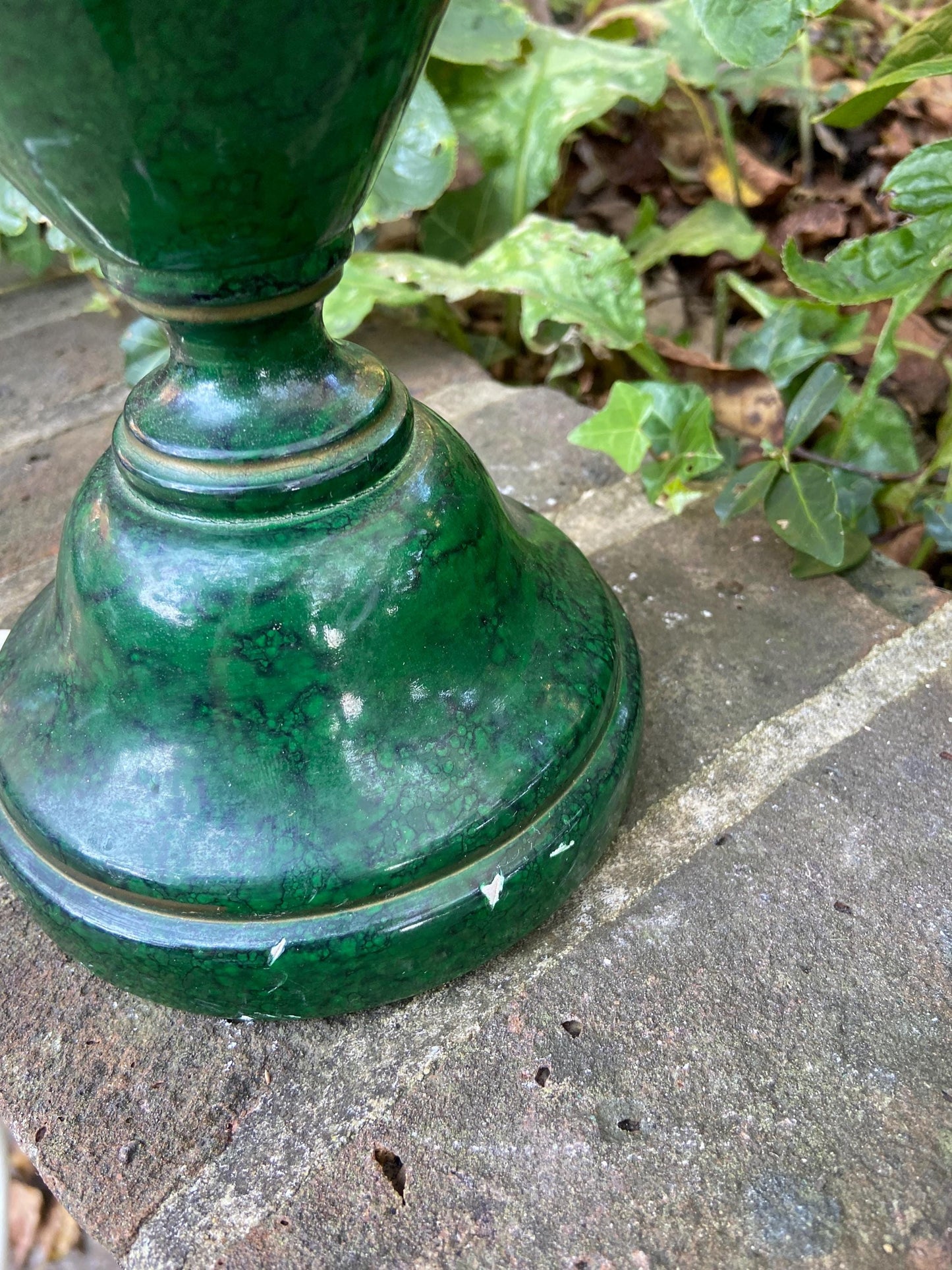 Vintage bottle green marble effect table lamp, classic urn style working wooden table lamp