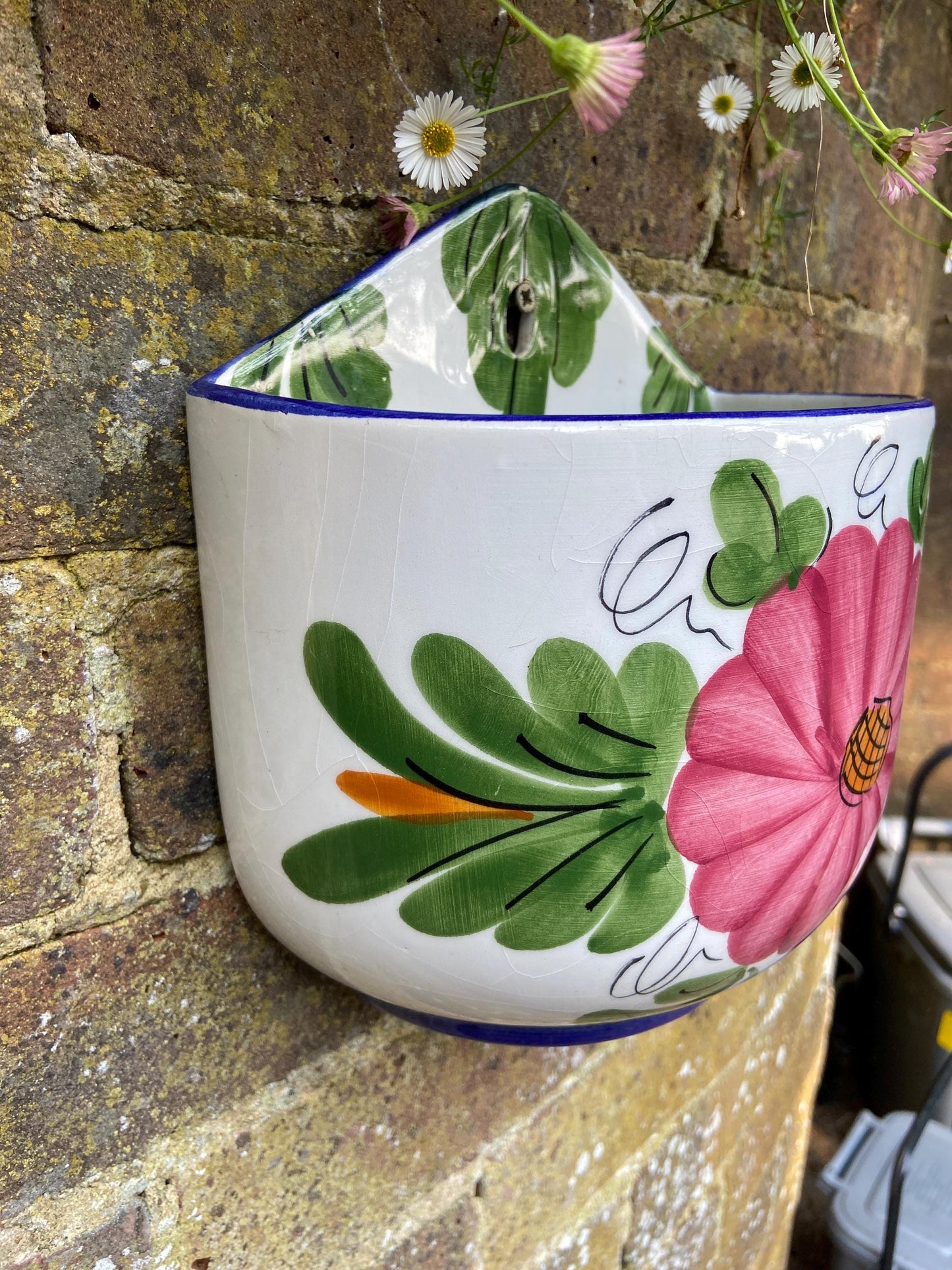 Vintage hand painted wall planter, plant pot Made in Spain, Hnos Martinez