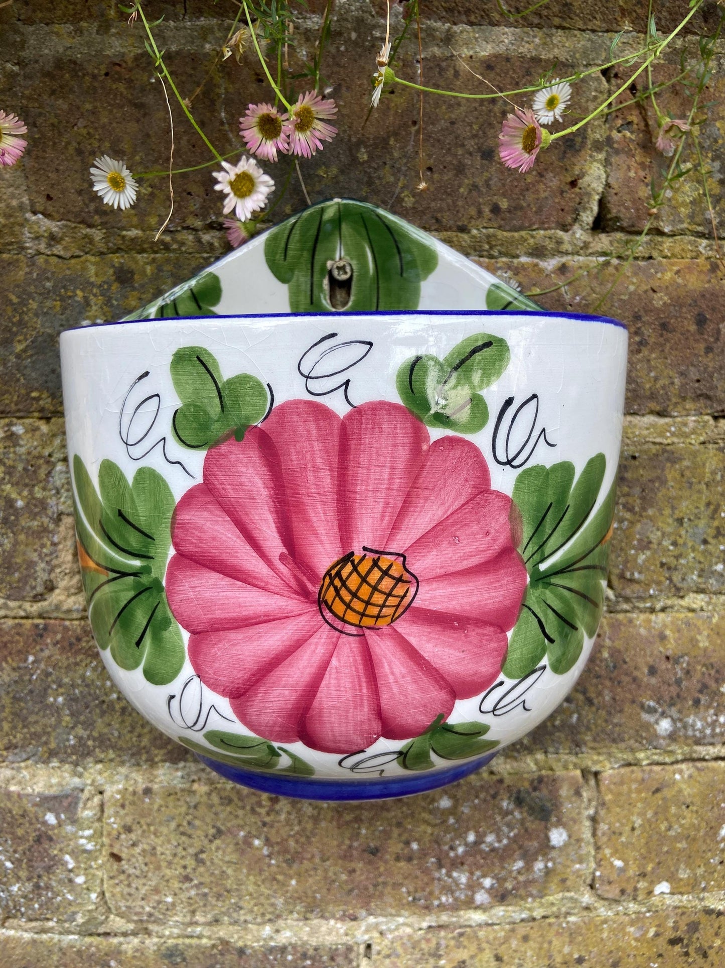 Vintage hand painted wall planter, plant pot Made in Spain, Hnos Martinez