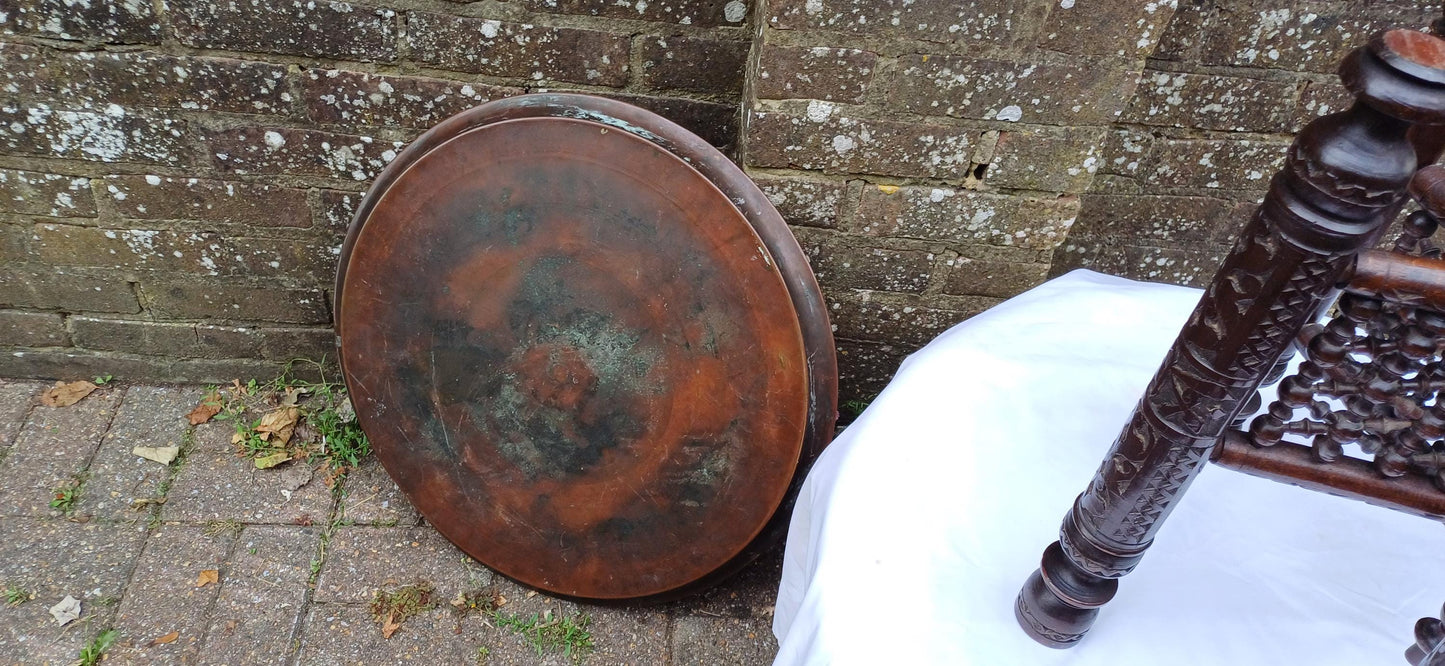 Amazing Wooden Base to this Vintage Benares Brass Coffee or Side Table. Superb Turned Ornate Base.