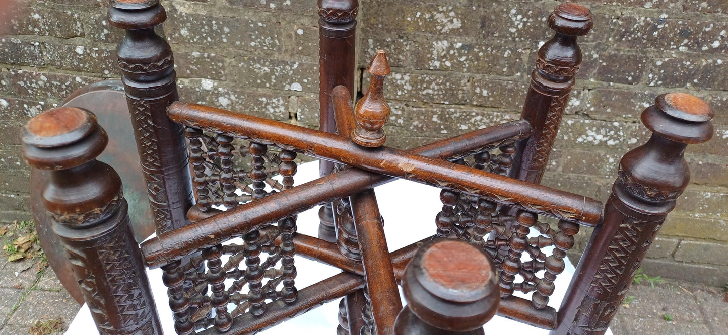 Amazing Wooden Base to this Vintage Benares Brass Coffee or Side Table. Superb Turned Ornate Base.