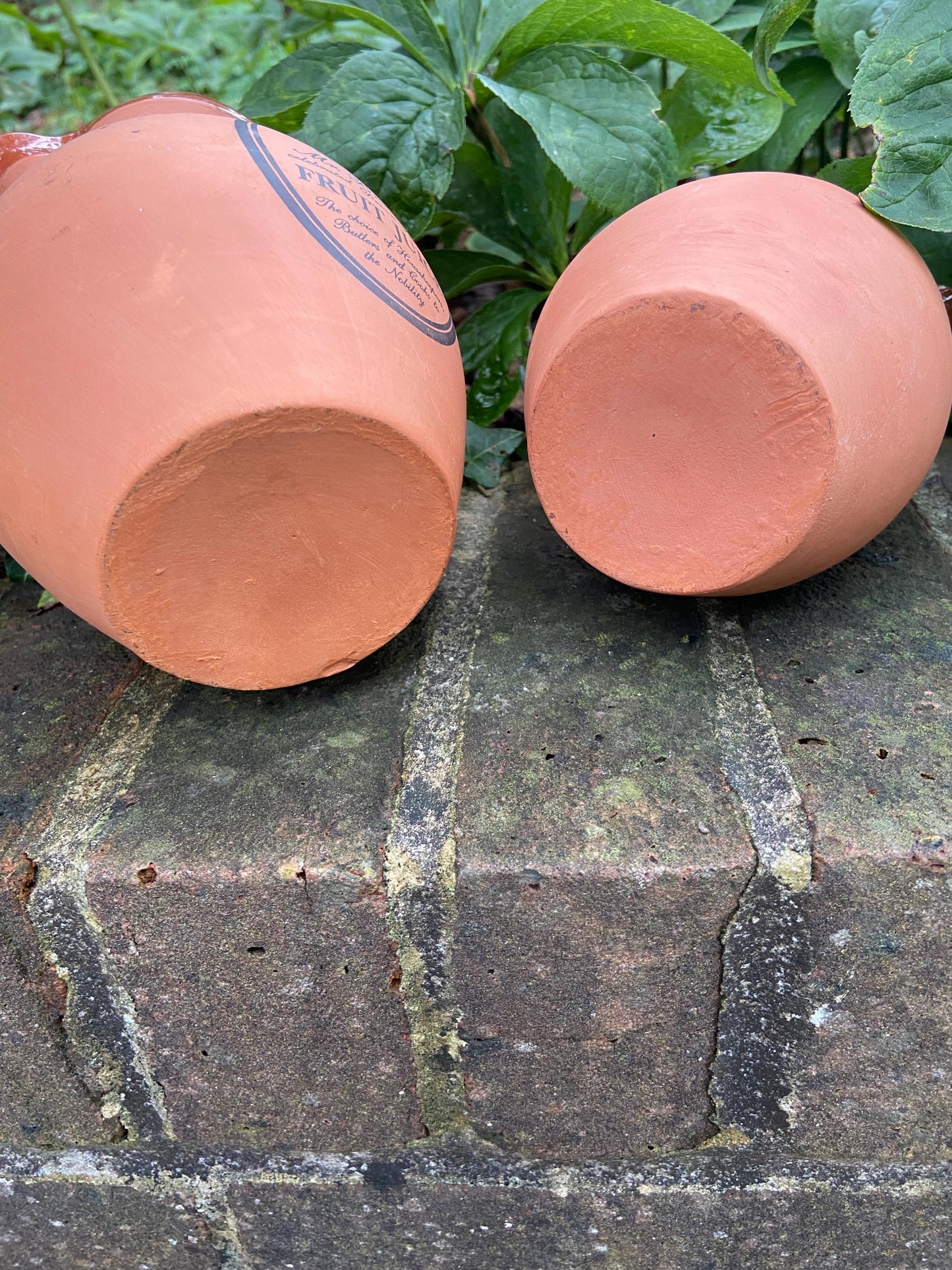 Mrs Brannam’s Devon Terracotta vintage set of two breakfast jugs – one for Fruit Juice and one for Milk. Perfect for a B&B.