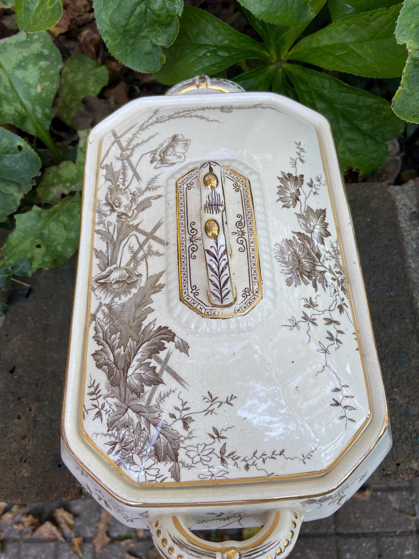Antique Burgess & Leigh English Ironstone "Poppy" Pattern Platter in Brown Transferware-Vintage 1912-19-Middleport Pottery-Burslem England